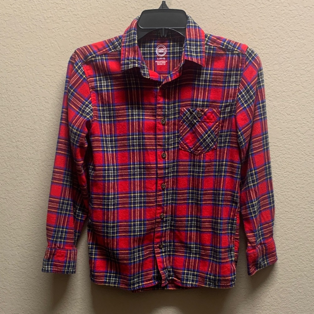 WONDER NATION FLANNEL RED PLAID SHIRT 10/12.